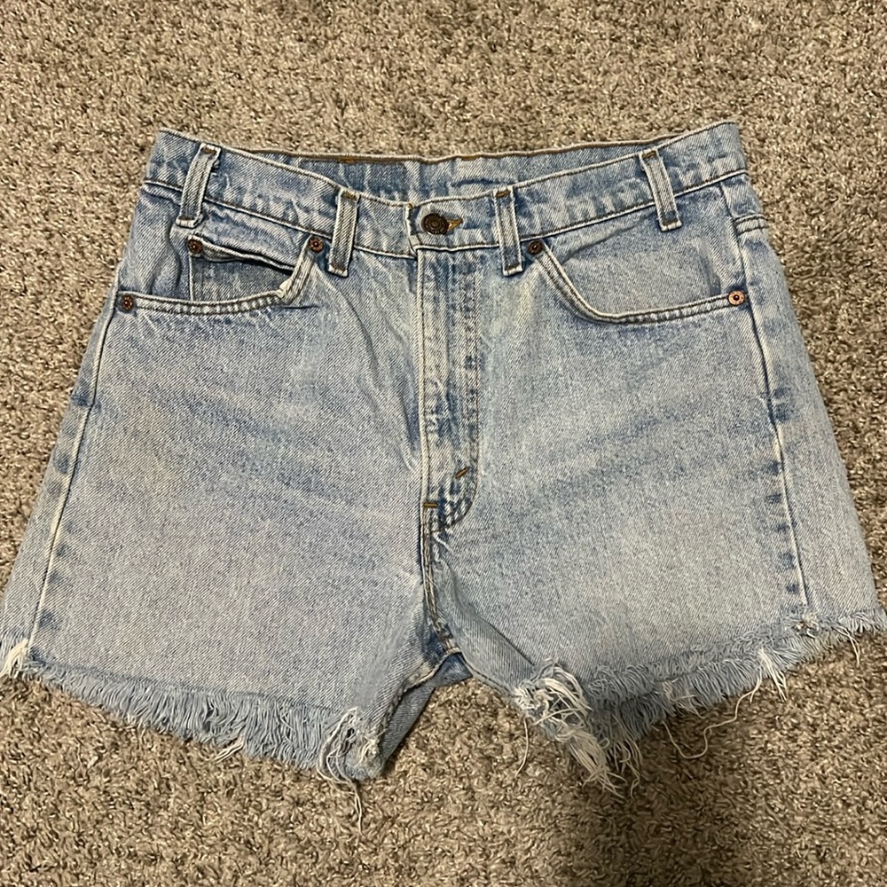 Vintage Levis Cut Off Shorts 515 Jeans Distressed Orange Tab Grunge Blue Denim